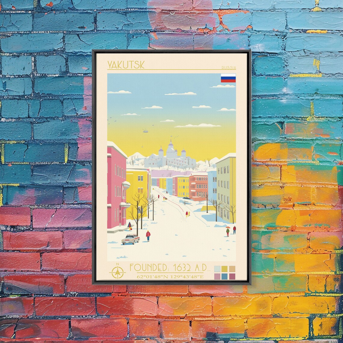 Yakutsk Russia Snowy Street Colorful Buildings Winter Travel Poster - Image 5