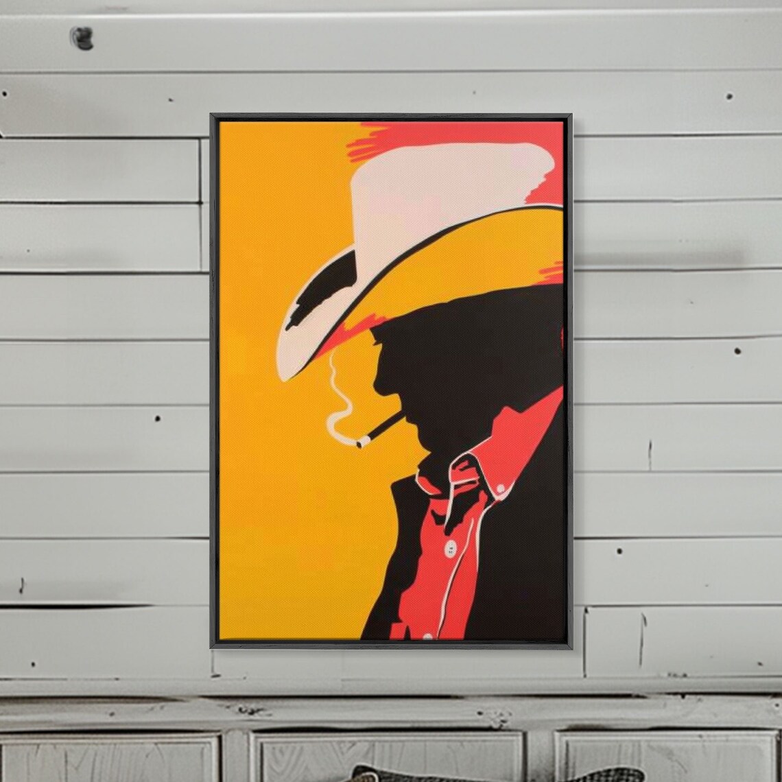 Cowboy Silhouette Smoking Cigarette Retro Pop Art Western Poster - Image 4