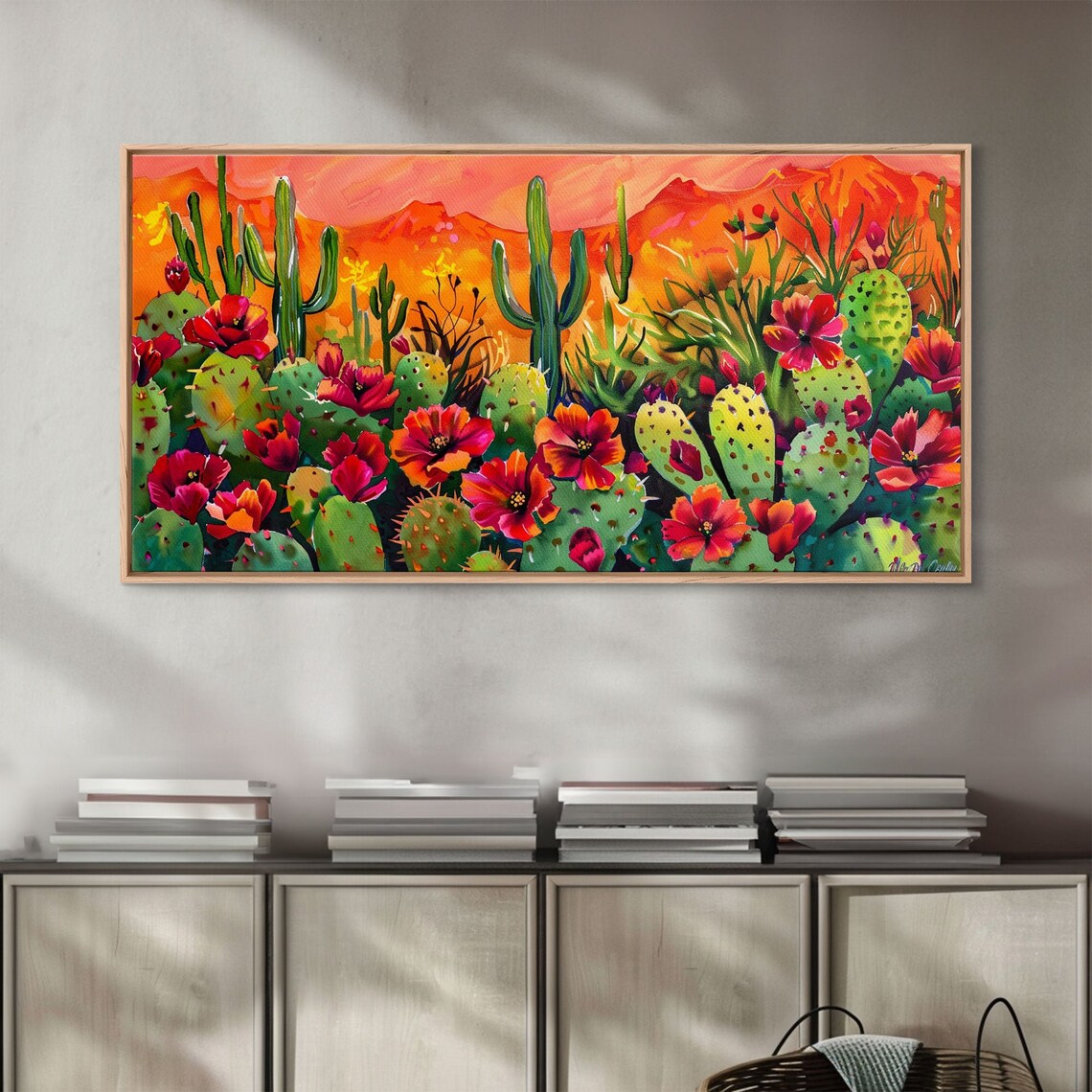 Colorful Cactus Garden Blooming Flowers Saguaro Sunset Art Poster - Image 5