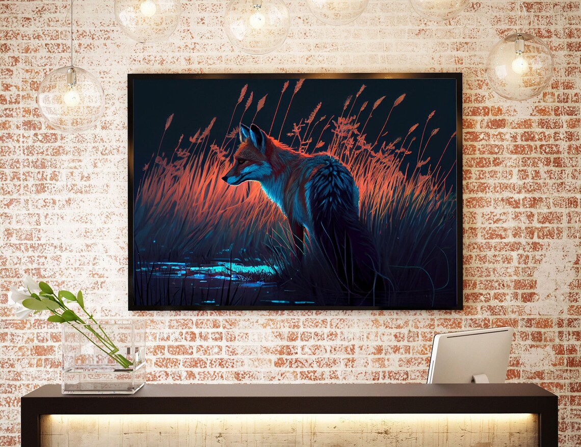 Red Fox Grassland Wall Art Print, Wildlife Decor