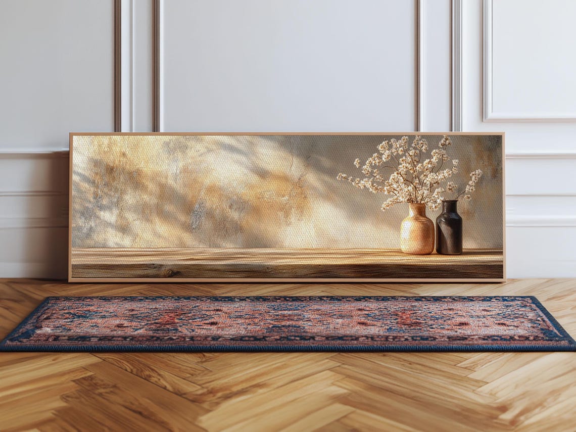 Boho Ceramic Vases White Blossom Still Life Rustic Warm Wall Art - Image 5