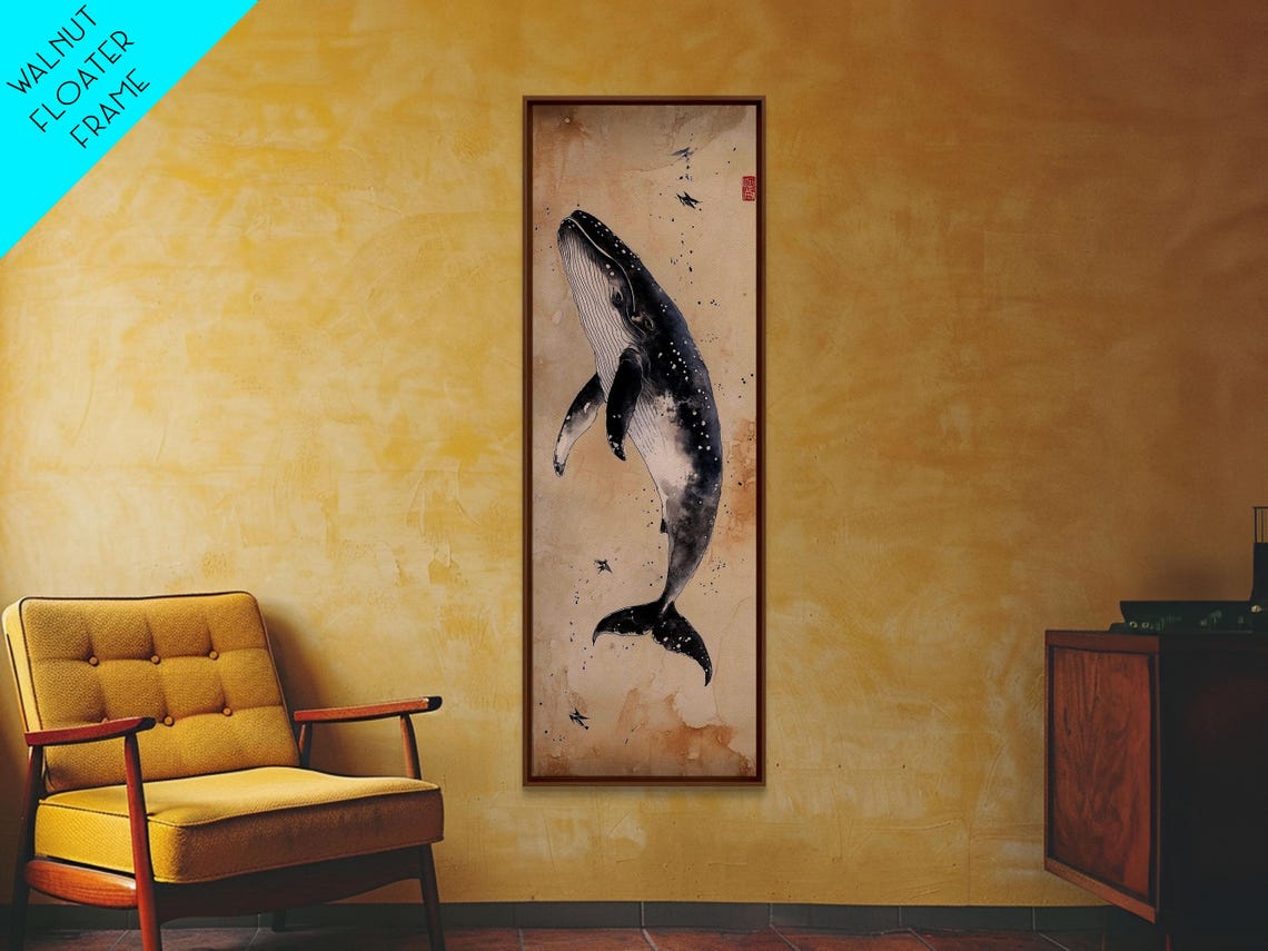 Humpback Whale Breaching Sepia Ink Wash Vintage Nautical Wall Art - Image 3