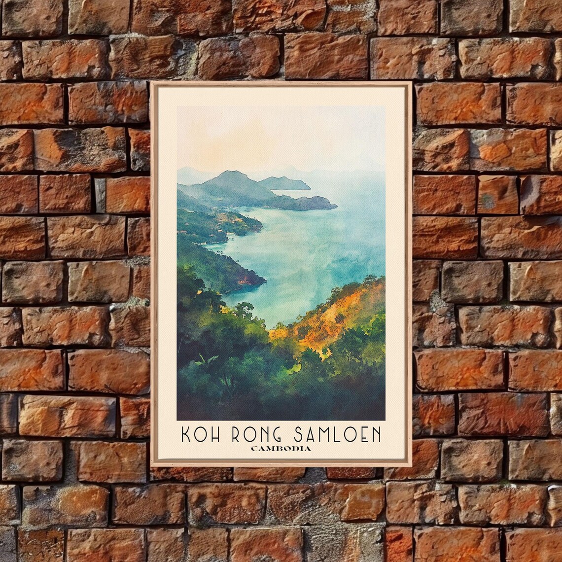 Koh Rong Samloen Cambodia Lush Green Bay Turquoise Watercolor Print - Image 5