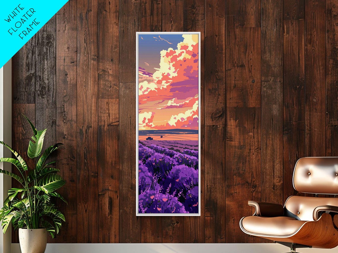 Lavender Field Pastel Cloudy Sky Japanese Style Tall Art Poster - Image 2
