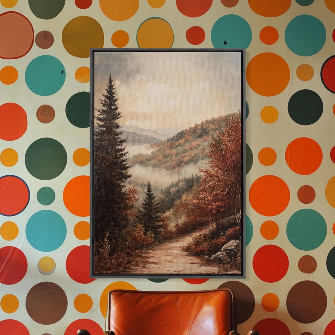 Misty Mountain Valley Autumn Path Golden Foliage Landscape Poster - Image 3