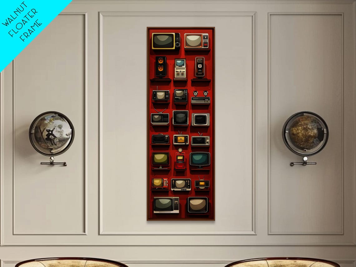 Retro Vintage Television Wall Collection Red Background Art Print - Image 2