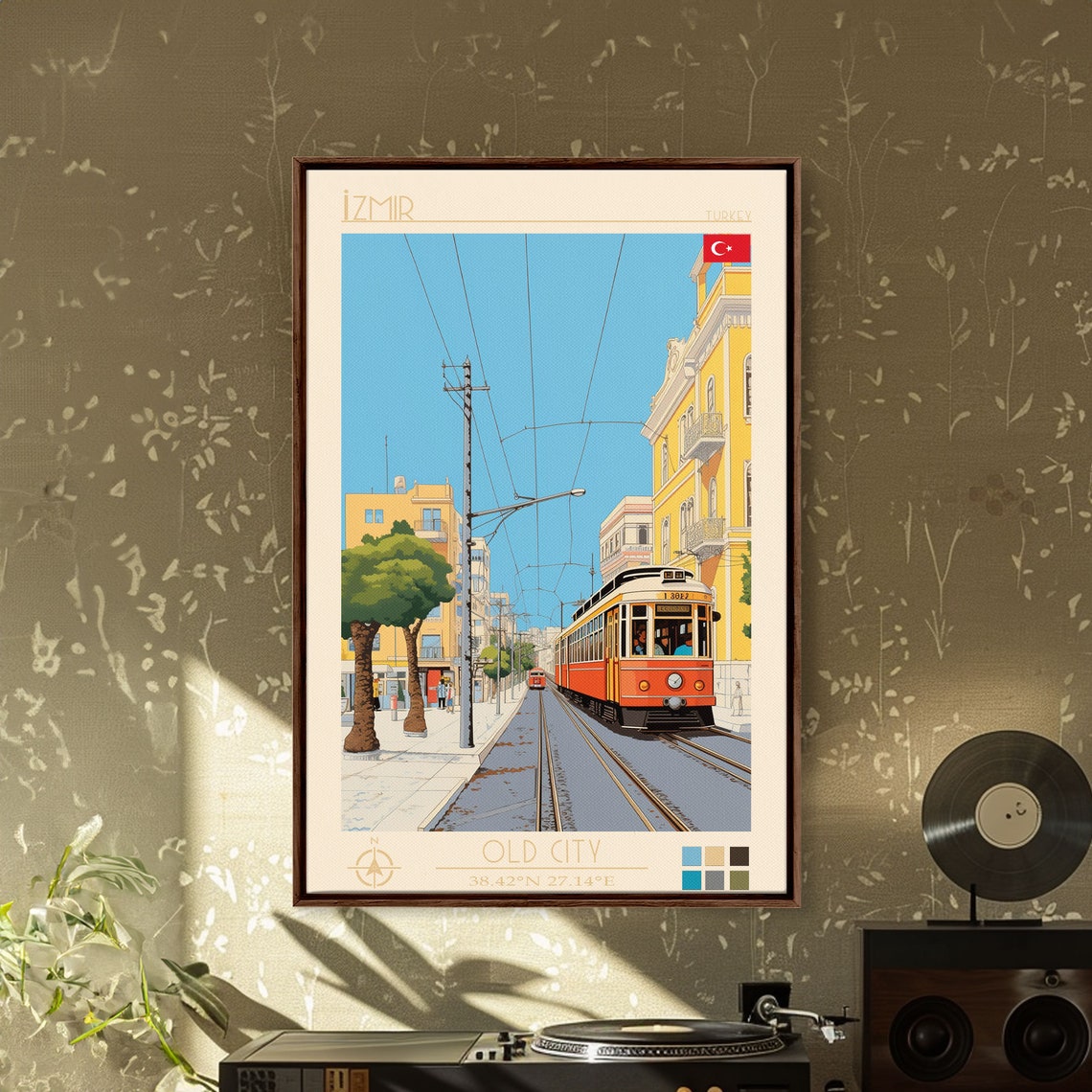 Izmir Turkey Old City Street Red Tram Midcentury Travel Poster - Image 4