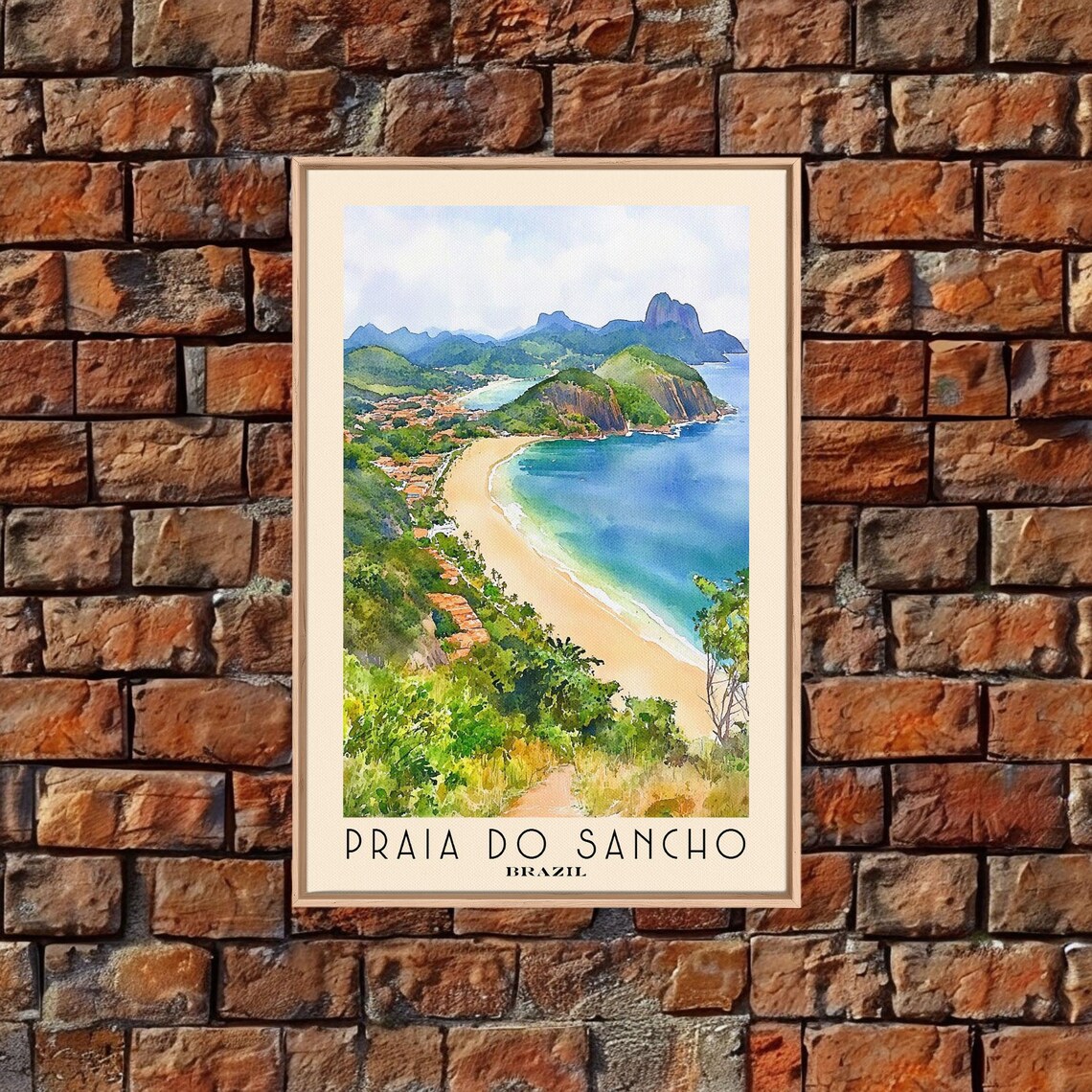 Praia do Sancho Brazil Lush Jungle Cove Turquoise Bay Watercolor Poster - Image 4