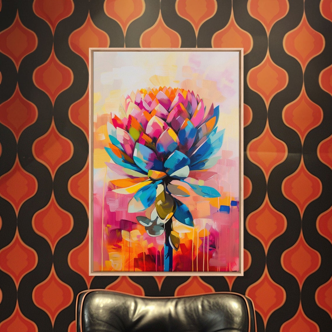 Colorful Abstract Bloom Pink Blue Orange Modern Flower Poster