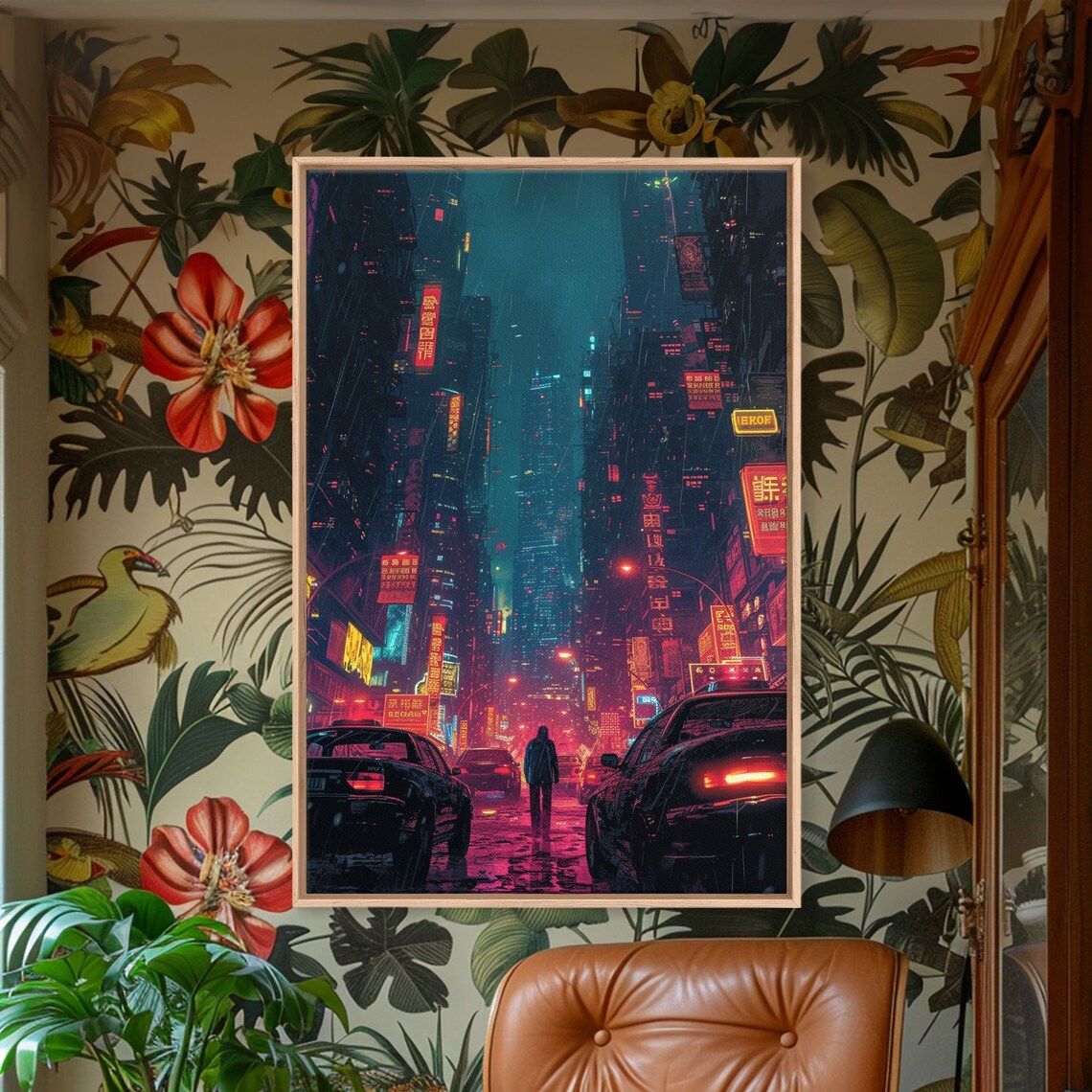Tokyo Neon Rain Street Japanese City Night Cyberpunk Cityscape Poster