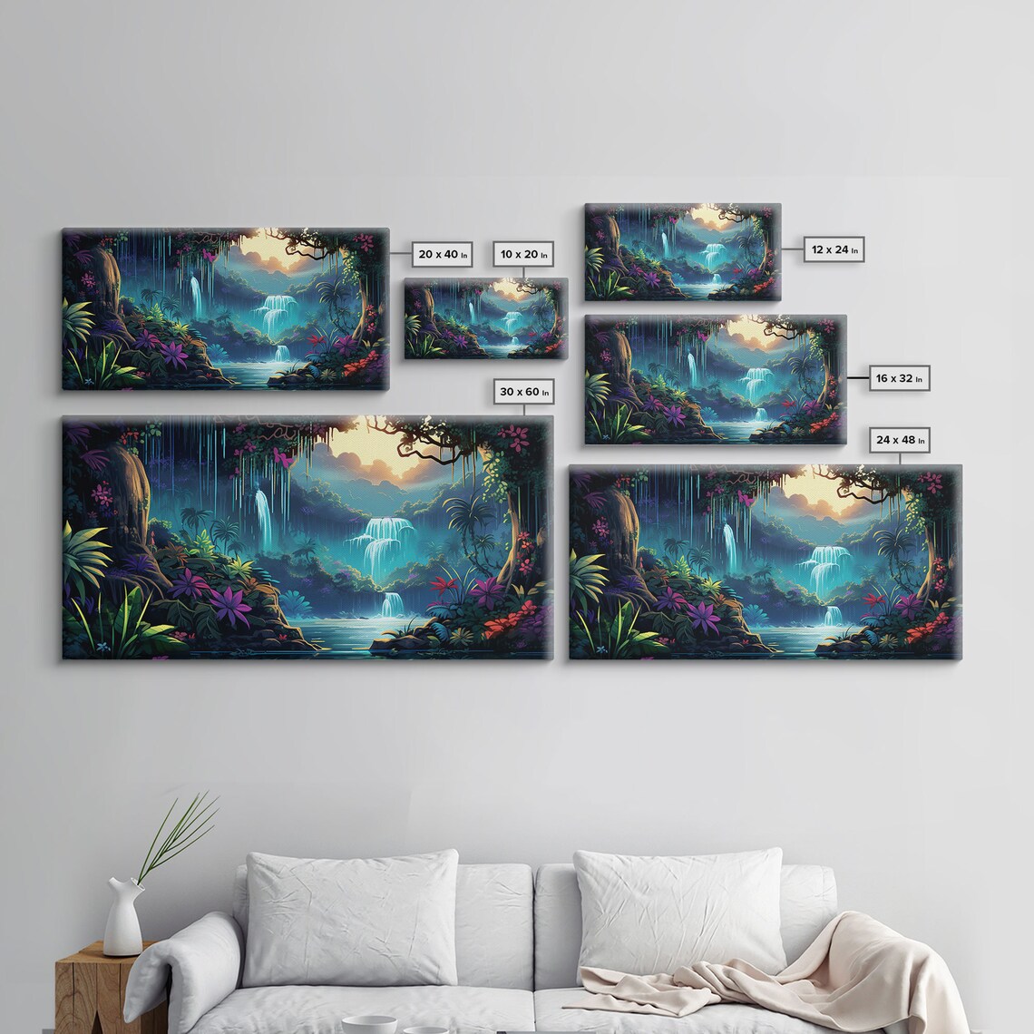 Fantasy Forest Waterfalls Art Print, Panoramic Landscape - Image 2