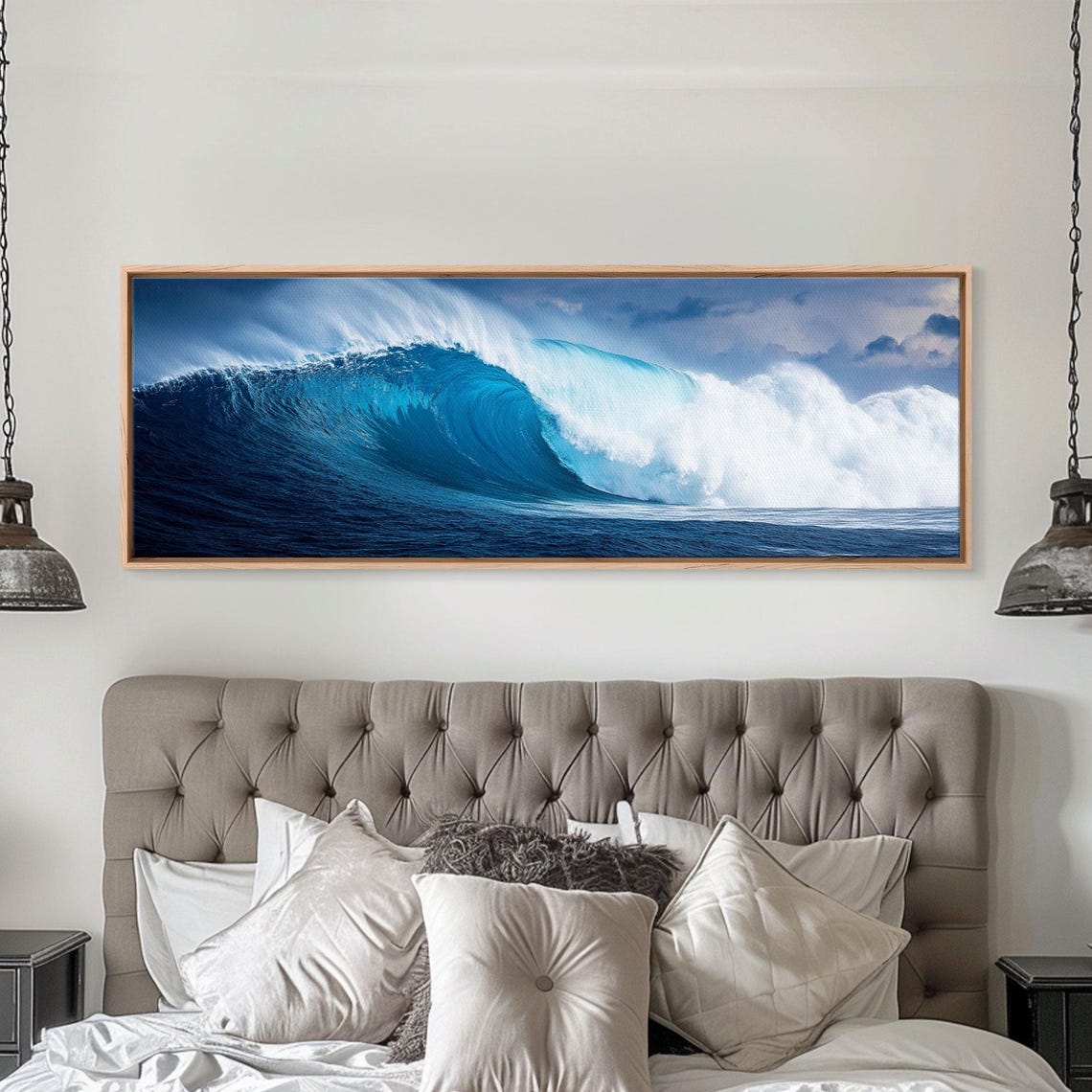 Giant Ocean Wave Barrel Curl Blue Surf Seascape Panoramic Art Print - Image 6