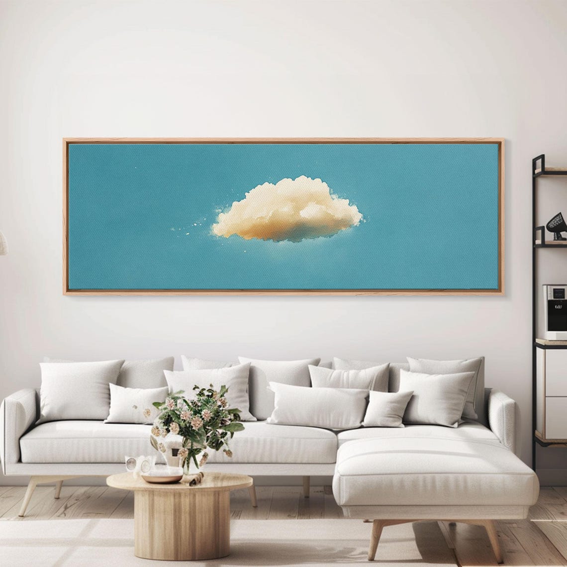 Watercolor Single Cloud Teal Sky Minimalist Serene Wall Art Print - Image 3