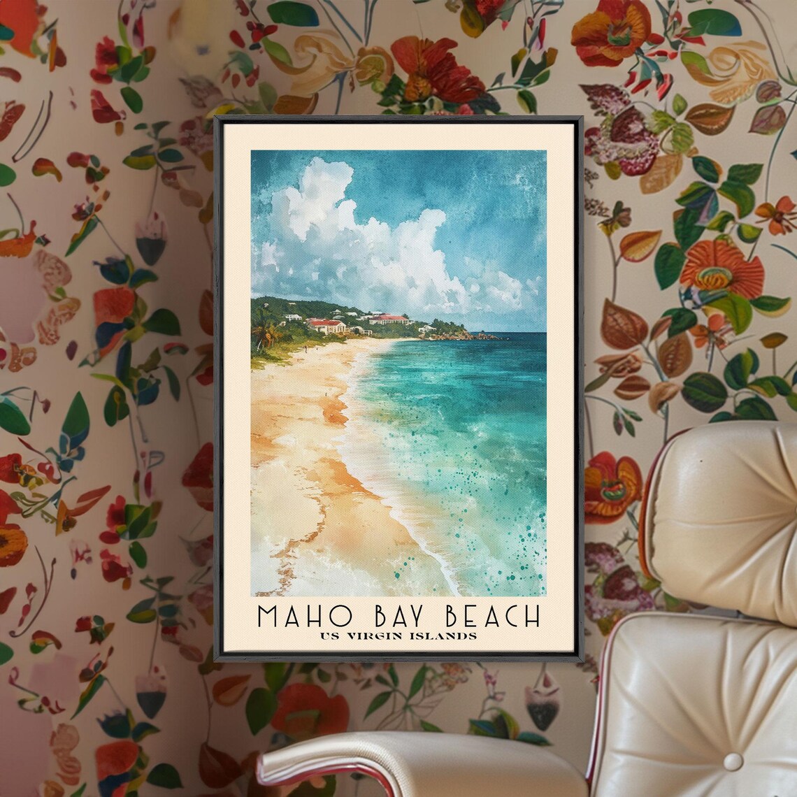 Maho Bay Beach US Virgin Islands White Sand Turquoise Surf Poster - Image 2