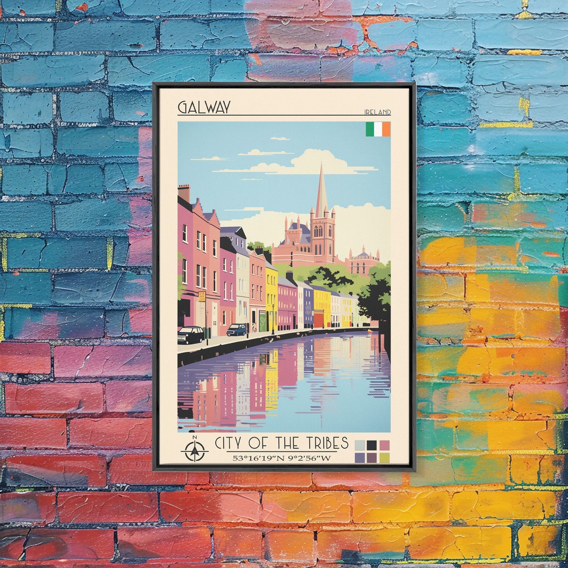 Galway Ireland Colorful Riverfront Cathedral Spire Reflection Poster