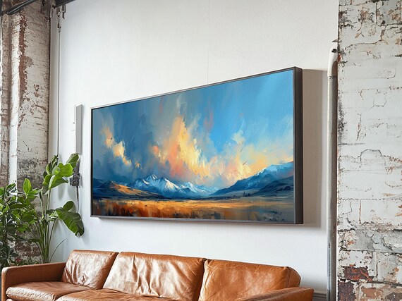 Panoramic Mountain Landscape Painting Print Oil Painting Of Wyoming Mountains Antique Style Art Print Walnut Frame Art Nuevart