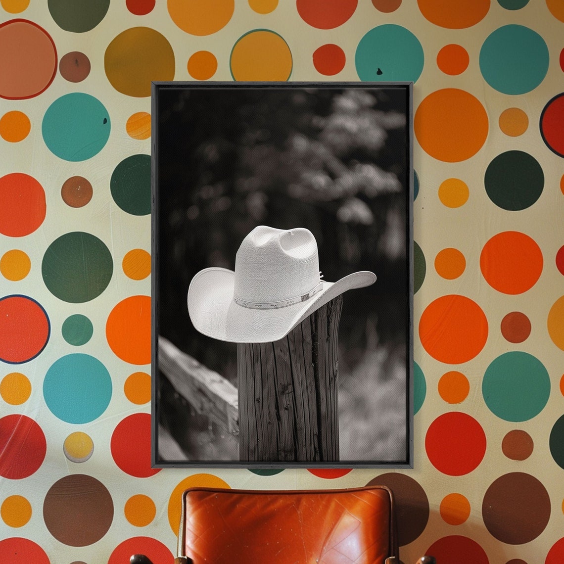 White Cowboy Hat On Wooden Fence Post Rustic Black White Photo Poster - Image 4