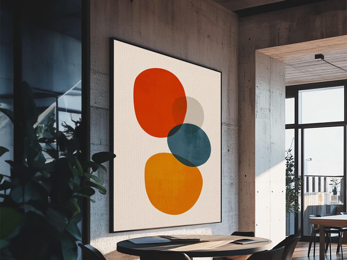 Minimalist Abstract Overlapping Circles Burnt Orange Teal Art Print - Image 6