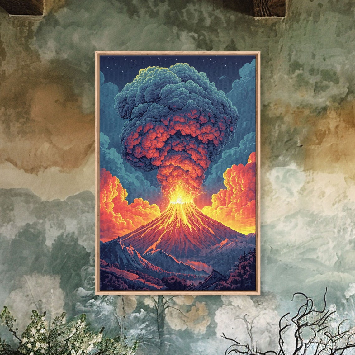Volcanic Eruption Night Poster with Glowing Lava and Ash Cloud Art - Image 5
