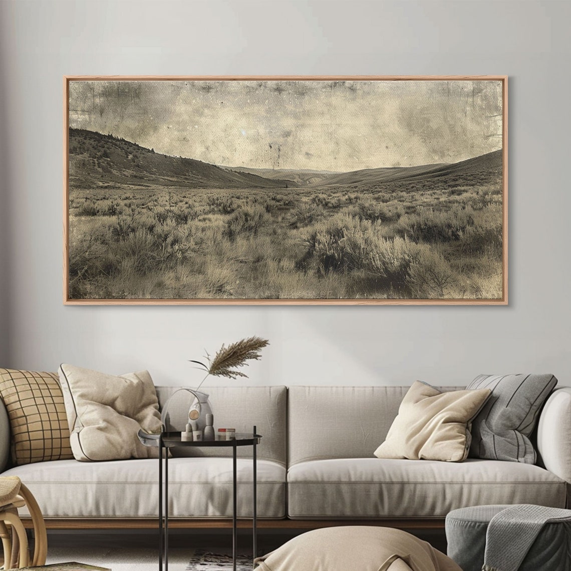 Expansive Desert Landscape Rolling Hills Sagebrush Sepia Nature Print - Image 5