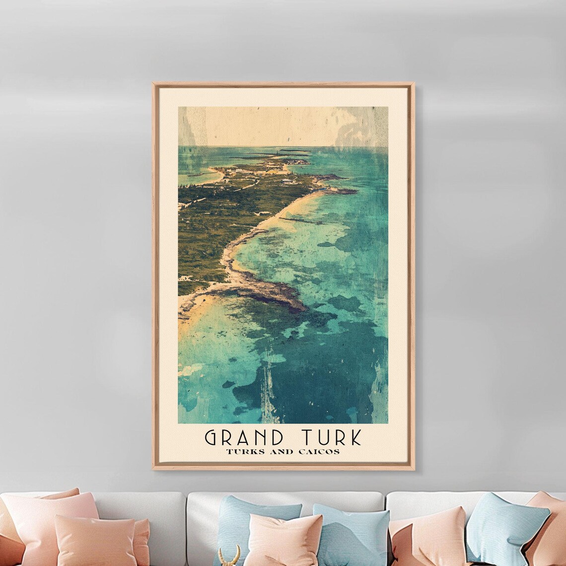 Grand Turk Turks And Caicos Aerial Reef Coast Vintage Style Poster - Image 3