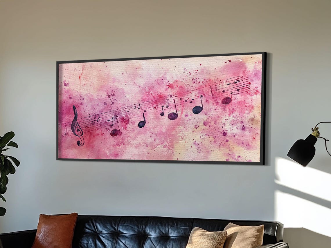 Pink Watercolor Sheet Music With Treble Clef And Floating Notes Poster - Image 6