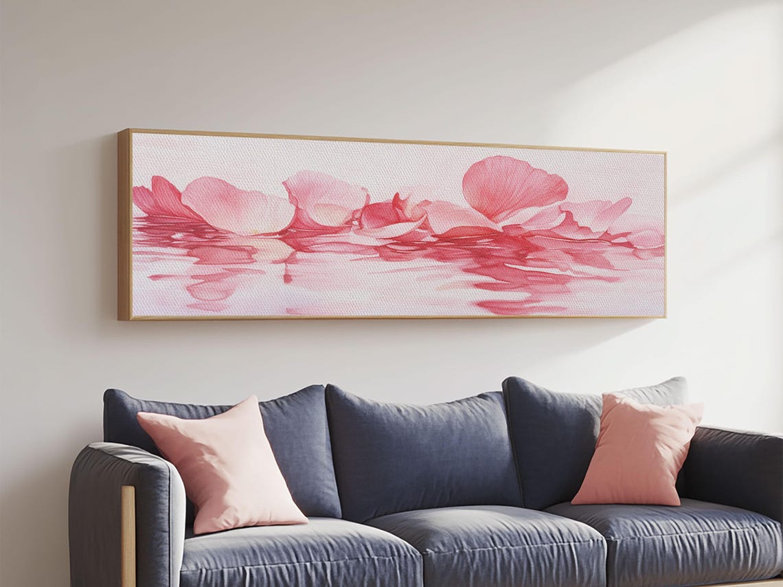 Pink Rose Petals Floating Water Watercolor Minimalist Wall Art - Image 4