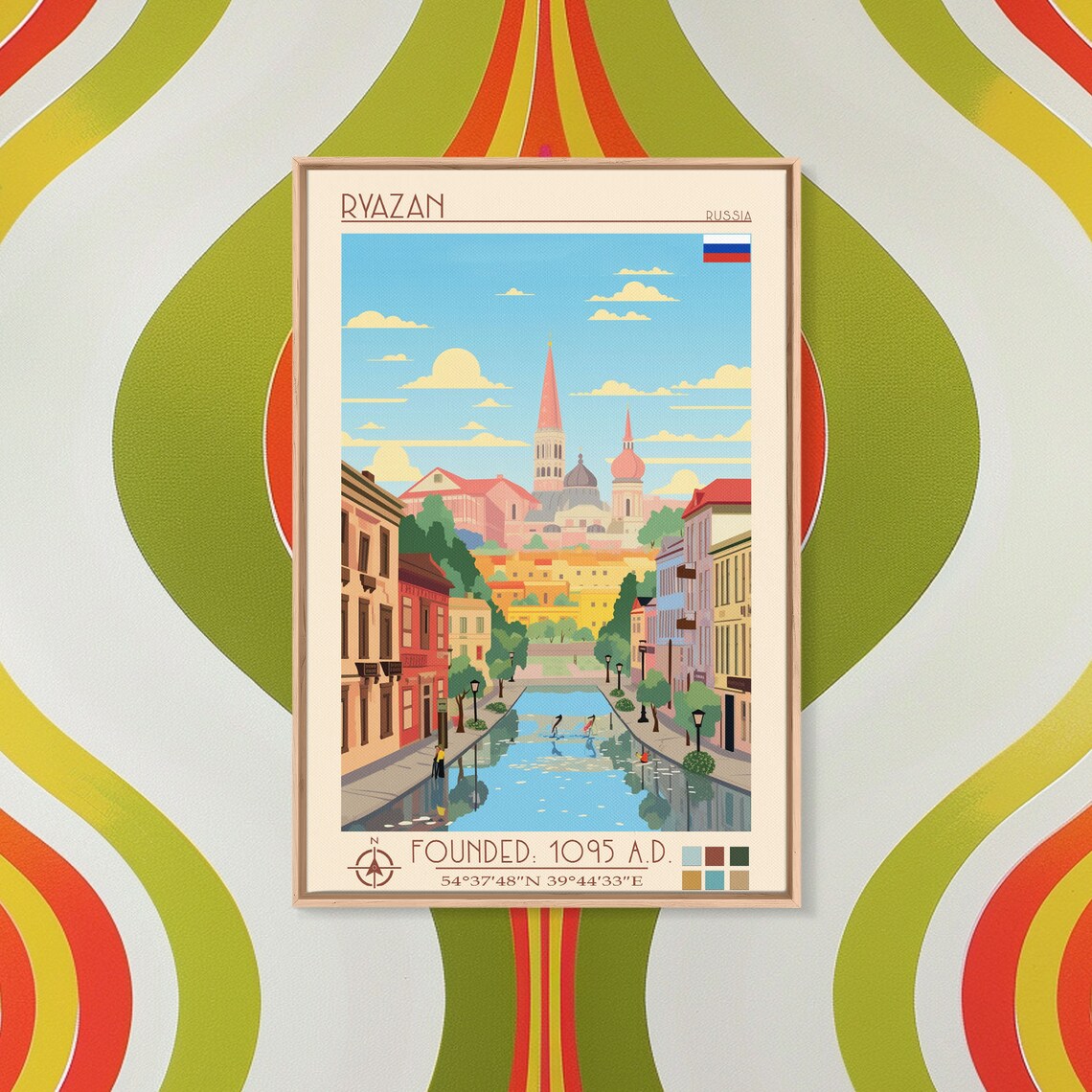 Ryazan Russia Canal Reflection Church Spires Street View Travel Poster - Image 2