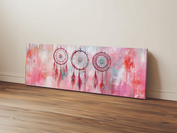 Dreamcatchers Painting In Pink Tones Print Whimsical Boho Art Bedroom Aesthetic Cozy Cottagecore Wall Art Style