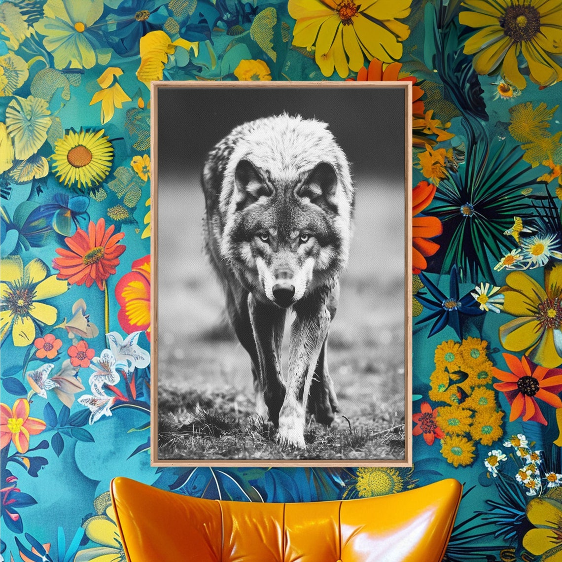Black And White Wolf Portrait Walking Forward Wildlife Photo Poster - Image 5