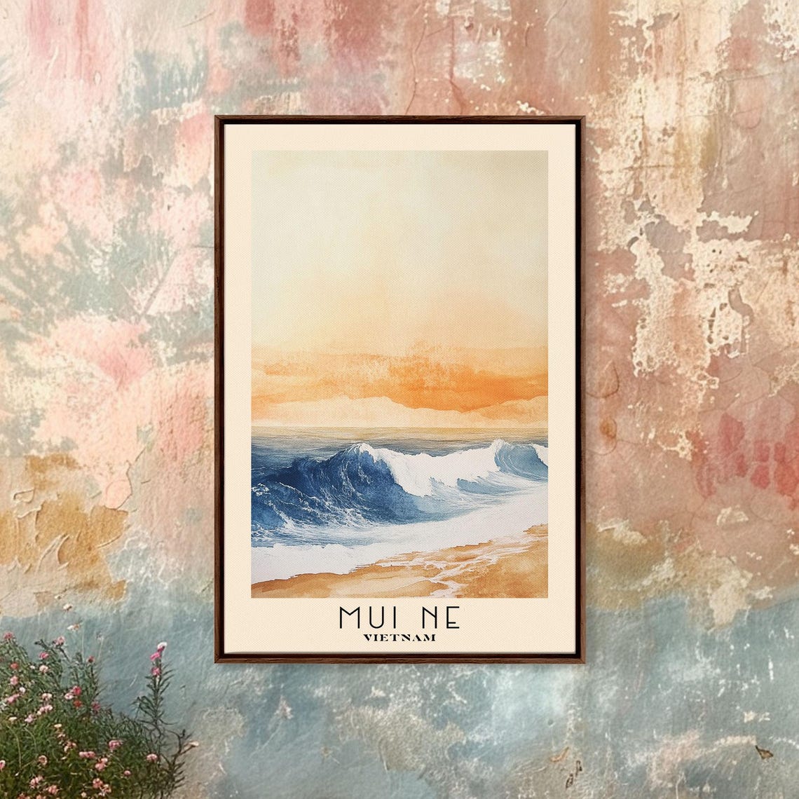 Mui Ne Vietnam Sunset Surf Crashing Waves Watercolor Beach Poster