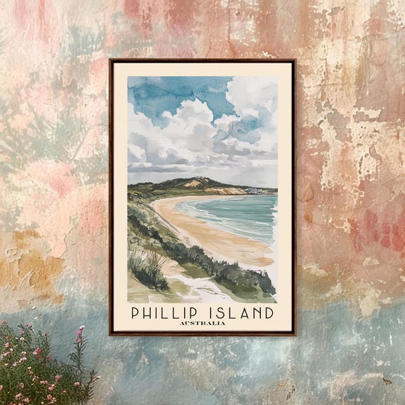 Phillip Island Australia Watercolor Print Vacation Gift Australia Wall Art Beach Painting Beach Decor Large Wall Art Wood Frame Art