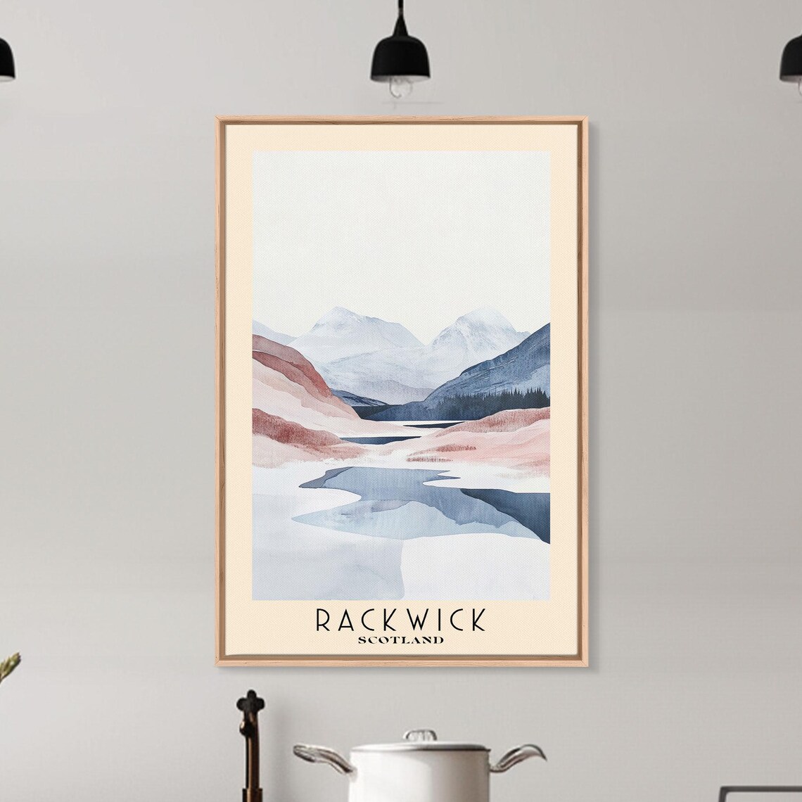Rackwick Scotland Minimalist Mountain Lake Misty Pastel Landscape Watercolor Poster - Image 6