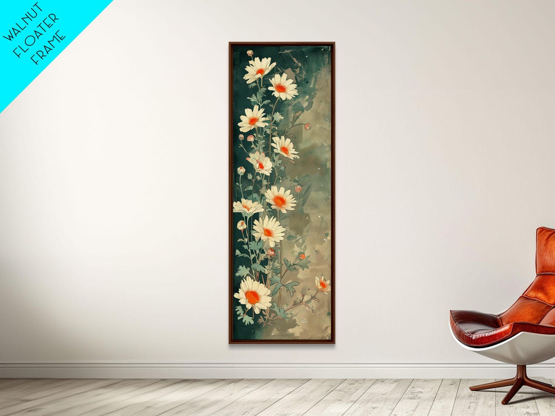 White Daisies With Orange Centers On Deep Teal Ground Art Poster - Image 6