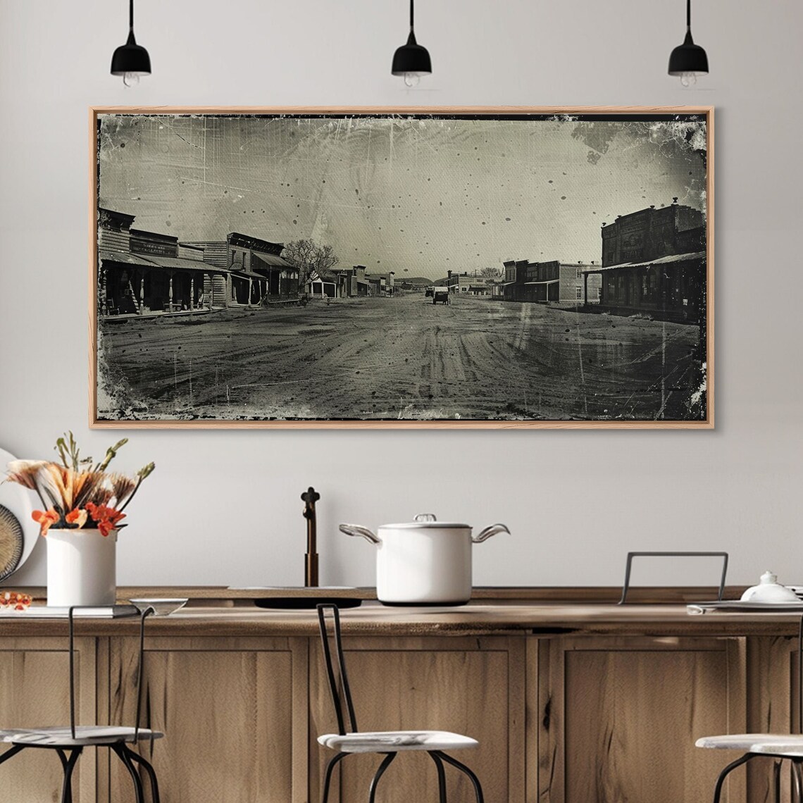Deserted Old West Town Street Wooden Storefronts Sepia Vintage Print - Image 5