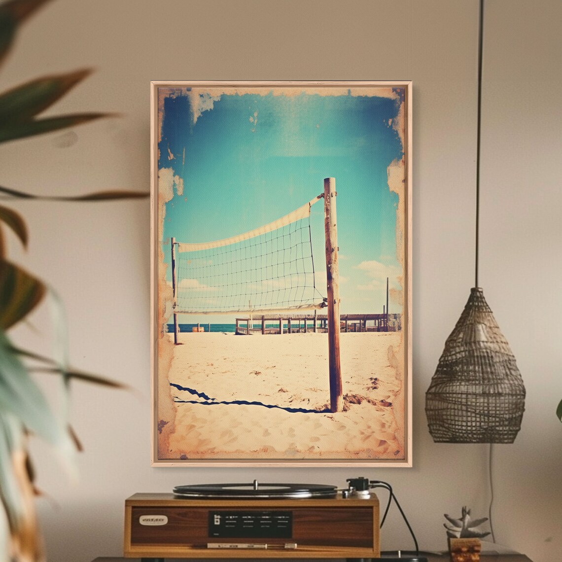 Beach Volleyball Net On Sandy Shore Pier Retro Summer Sports Photo Poster - Image 4