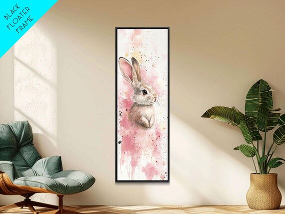 Sweet Watercolor Bunny Pink Splatter Floral Nursery Wall Art