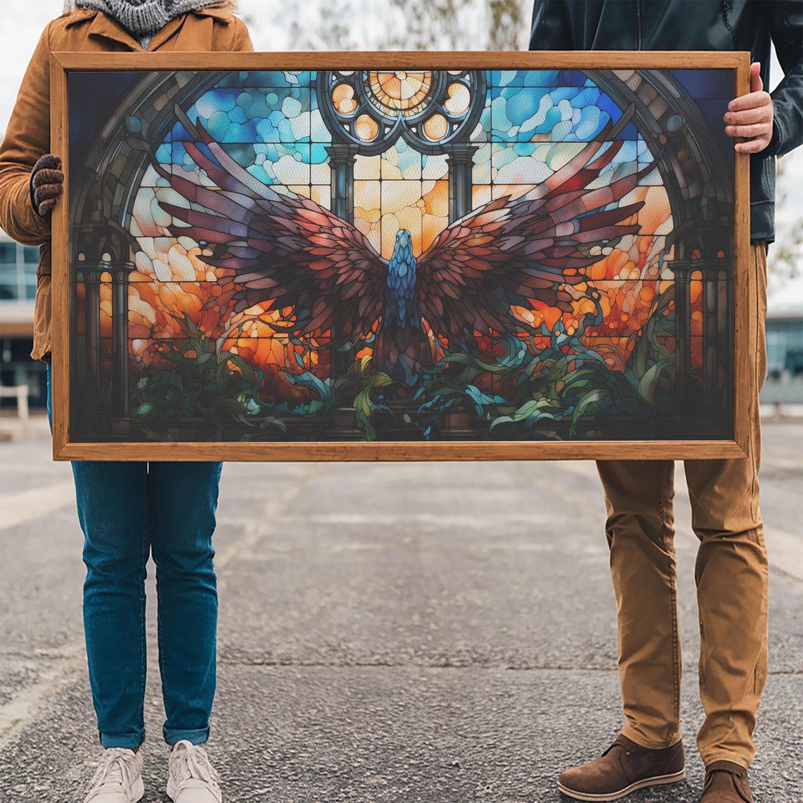 Stained Glass Eagle Cathedral Window Sunrise Wildlife Art Poster - Image 3