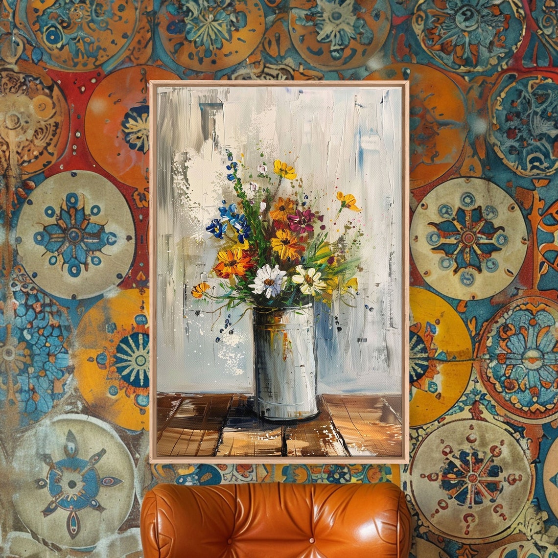 Modern Abstract Wildflower Bouquet In Metal Vase Floral Art Poster - Image 3