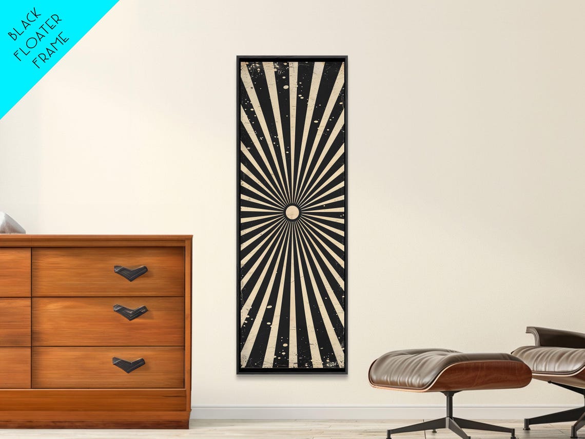Black And Cream Vintage Sunburst Rays Art Deco Wall Art Print - Image 5