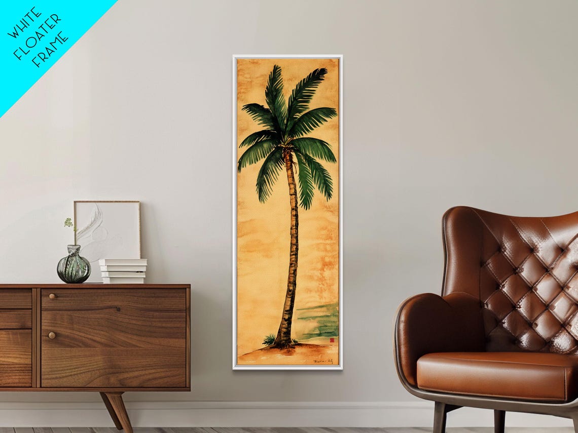 Tall Tropical Palm Tree Lush Green Fronds Warm Sunset Beach Art Poster - Image 6