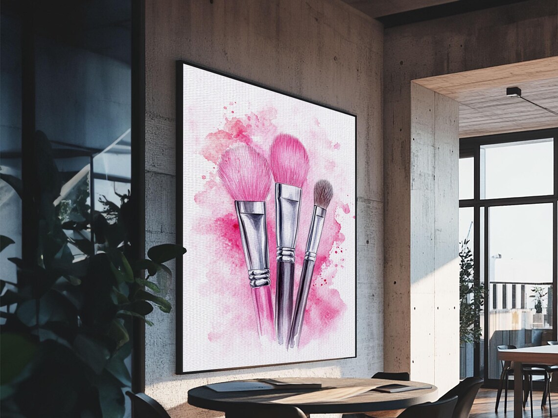 Pink Makeup Brushes Watercolor Beauty Vanity Glam Wall Art Poster - Image 5
