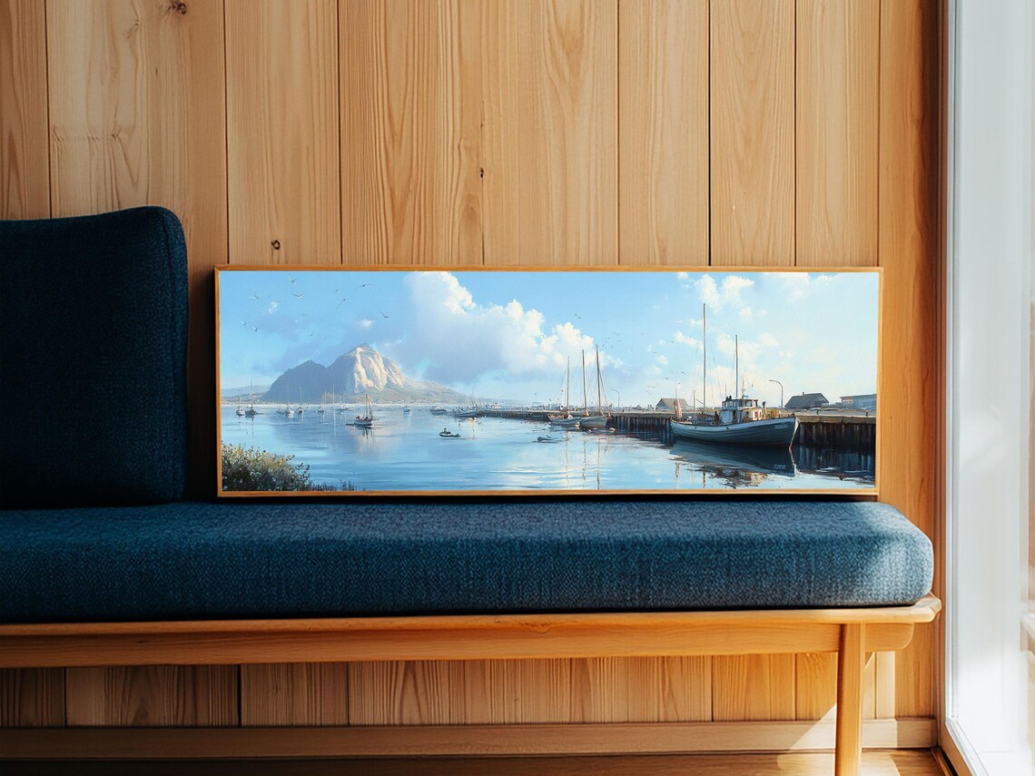 Morro Bay Harbor Panoramic Fishing Boats Pier Morro Rock Calm Water Poster
