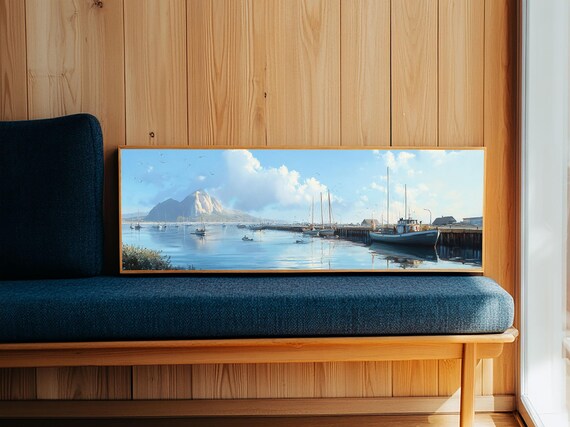 Morro Bay Harbor Panoramic Fishing Boats Pier Morro Rock Calm Water Poster