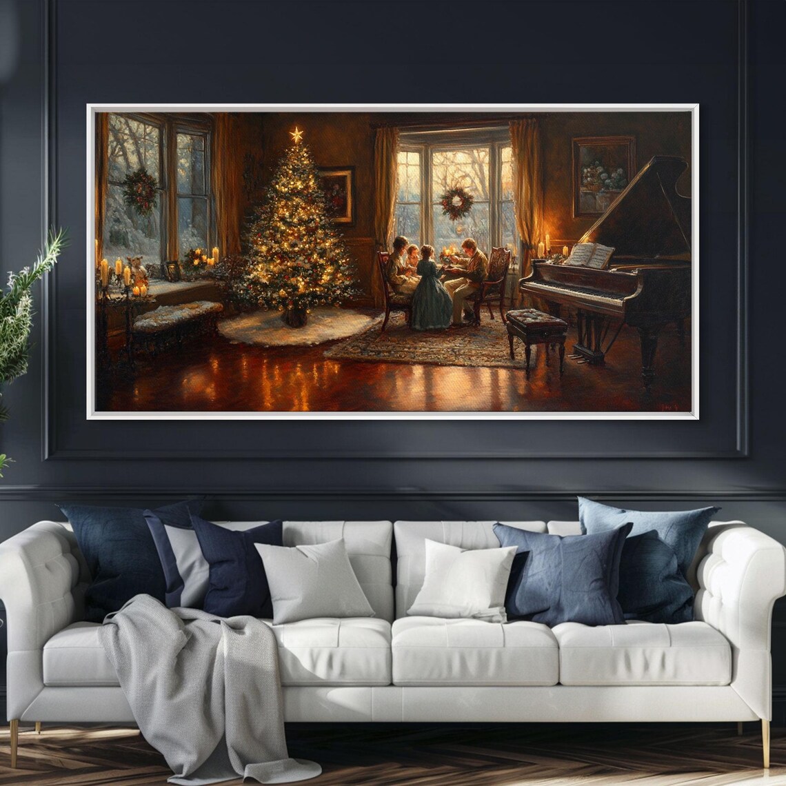 Victorian Christmas Family By The Tree Fireplace Glow Wall Art Print