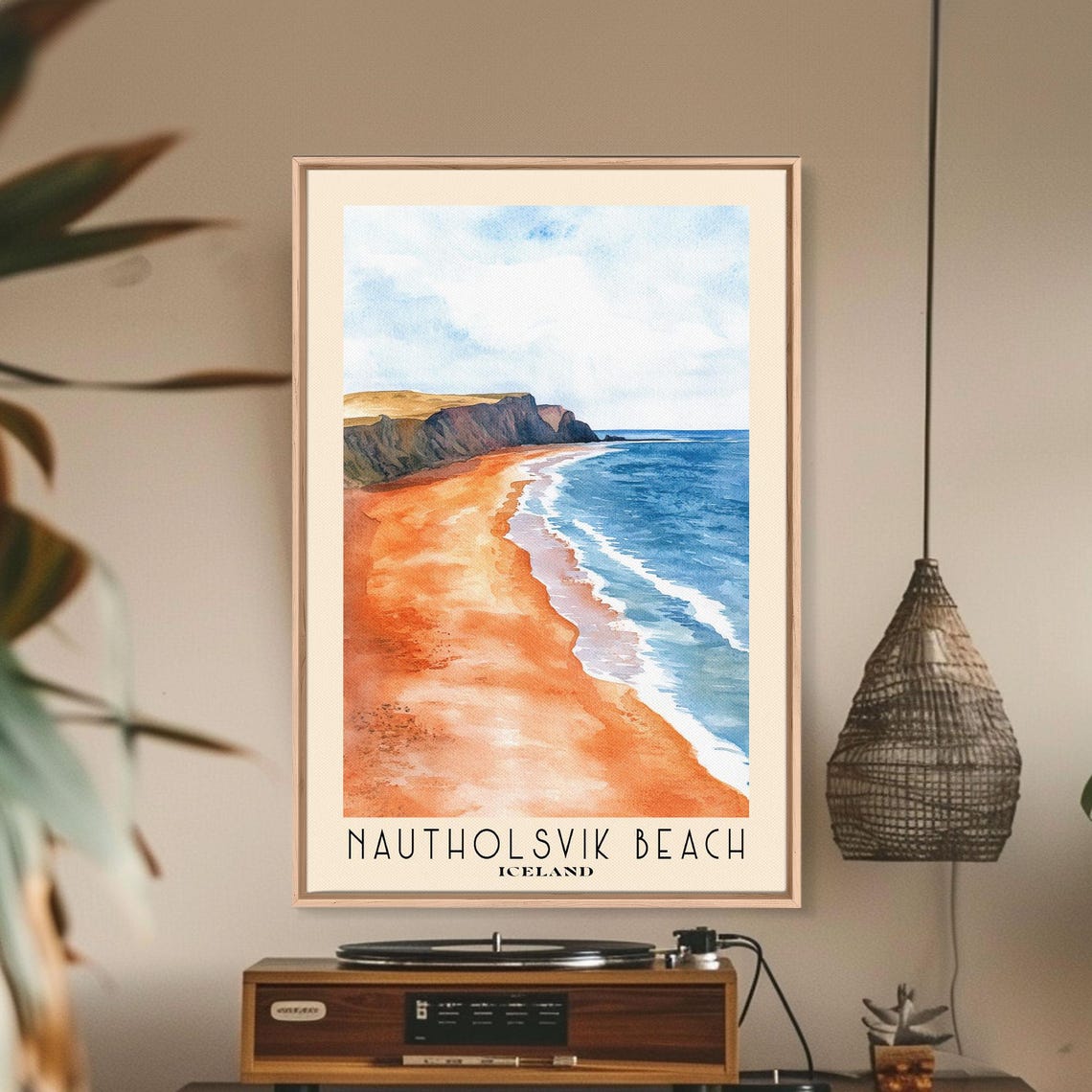 Nautholsvik Beach Iceland Red Volcanic Sand Cliff Watercolor Poster - Image 2
