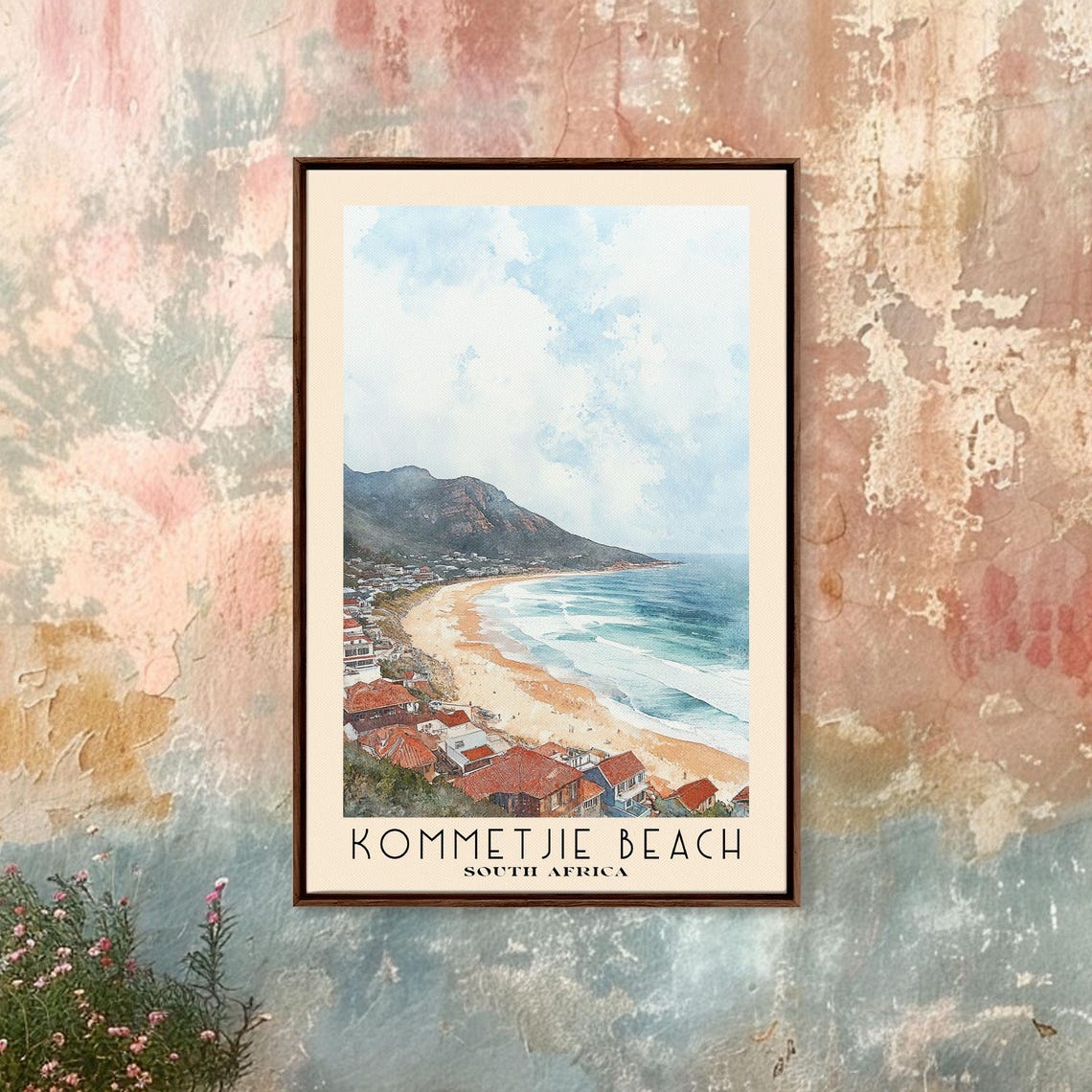 Kommetjie Beach South Africa Surf Town Mountain View Watercolor Poster - Image 4
