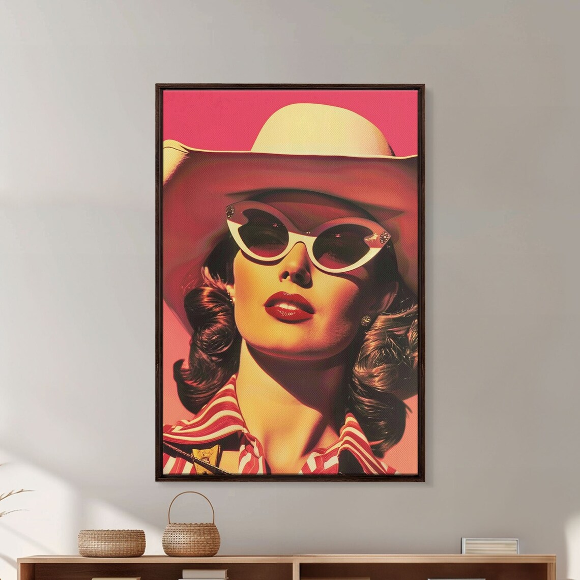 Retro Cowgirl With White Sunglasses Pink Pop Art Western Poster - Image 3