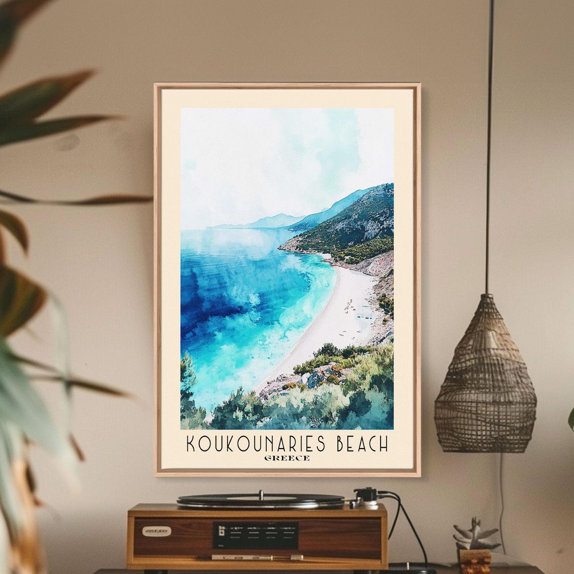 Koukounaries Beach Greece Turquoise Bay Aerial View Travel Poster Art