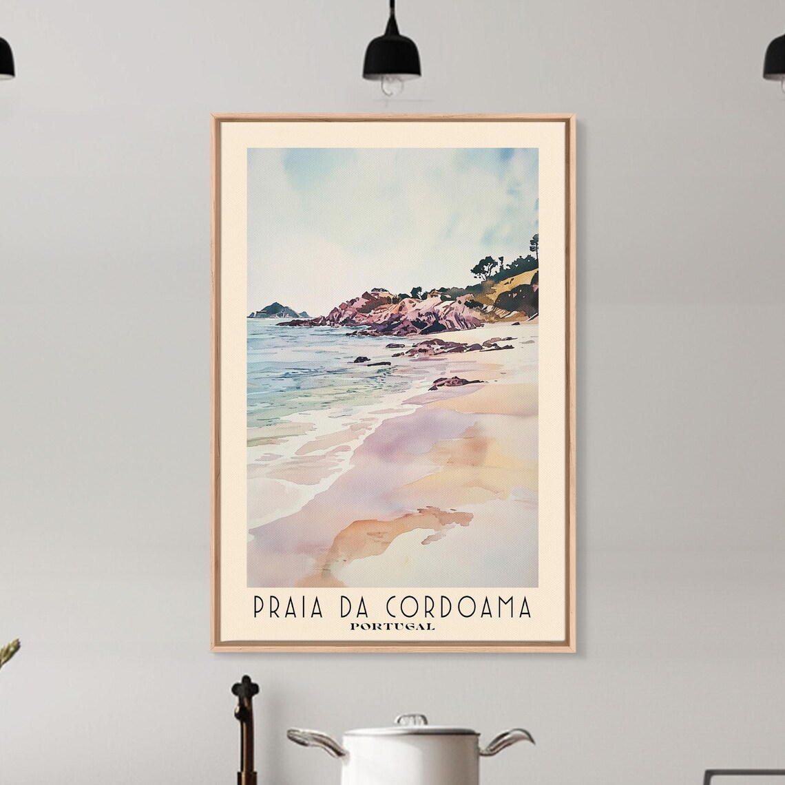Praia da Cordoama Portugal Pastel Sand Pink Rocky Cove Watercolor Poster - Image 6
